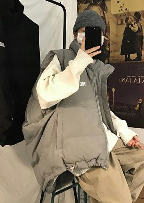 Stylish Grey Oversized Drawstring Fine Cotton Filled Men Witner Vests TK021