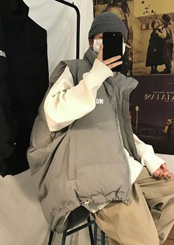 Stylish Grey Oversized Drawstring Fine Cotton Filled Men Witner Vests TK021