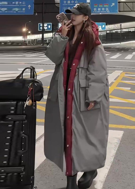 Stylish Grey Oversized Patchwork Duck Down Down Wear On Both Sides Trench Winter YO002 ABC