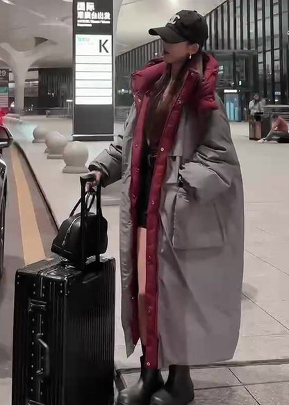 Stylish Grey Oversized Patchwork Duck Down Down Wear On Both Sides Trench Winter YO002 ABC