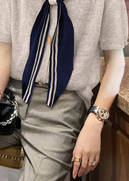 Summer T Stylish Collar Sailor Shirt Patchwork Grey Cotton FashionChic