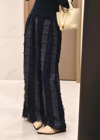 Cotton Pants Striped Tasseled Fall Stylish Grey FashionChic