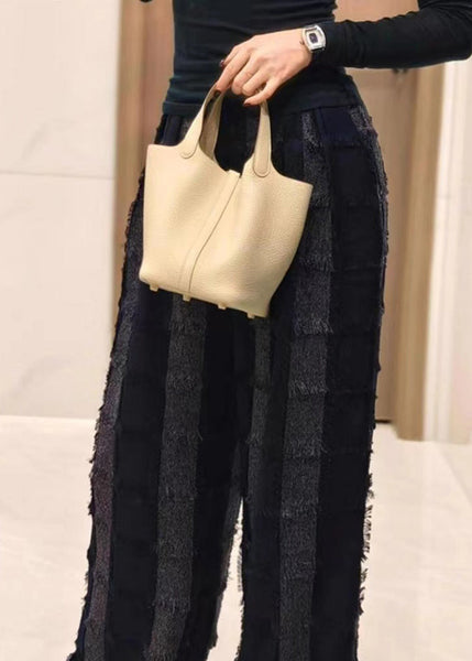 Cotton Pants Striped Tasseled Fall Stylish Grey FashionChic