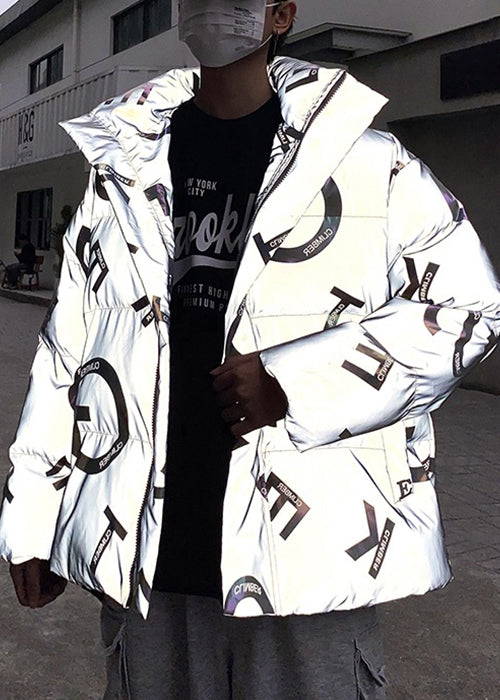 Stylish Grey Zip Up Print Pockets Men Parka Winter RM005 ABC