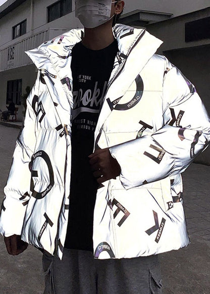 Stylish Grey Zip Up Print Pockets Men Parka Winter RM005 ABC