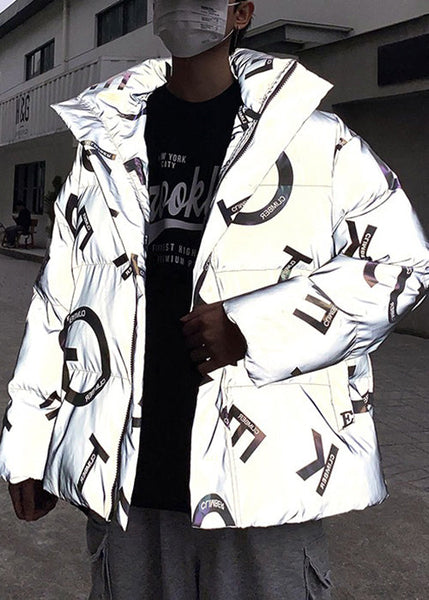 Stylish Grey Zip Up Print Pockets Men Parka Winter RM005 ABC