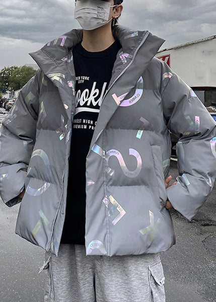 Stylish Grey Zip Up Print Pockets Men Parka Winter RM005 ABC