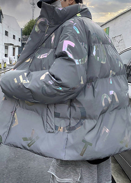 Stylish Grey Zip Up Print Pockets Men Parka Winter RM005 ABC