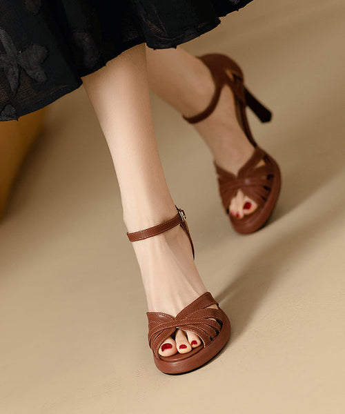 Hollow Heel Strap Faux Out Buckle Stylish Sandals High Black FashionChic