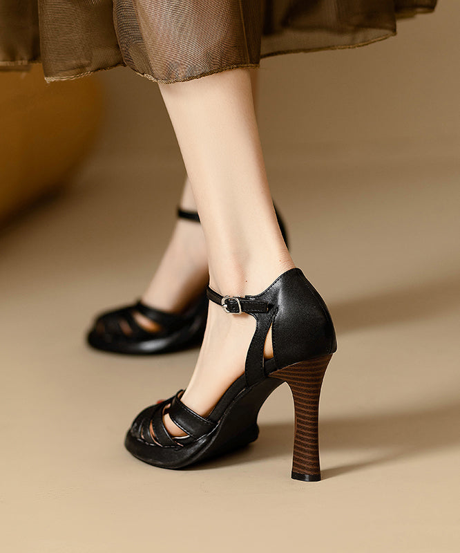 Hollow Heel Strap Faux Out Buckle Stylish Sandals High Black FashionChic