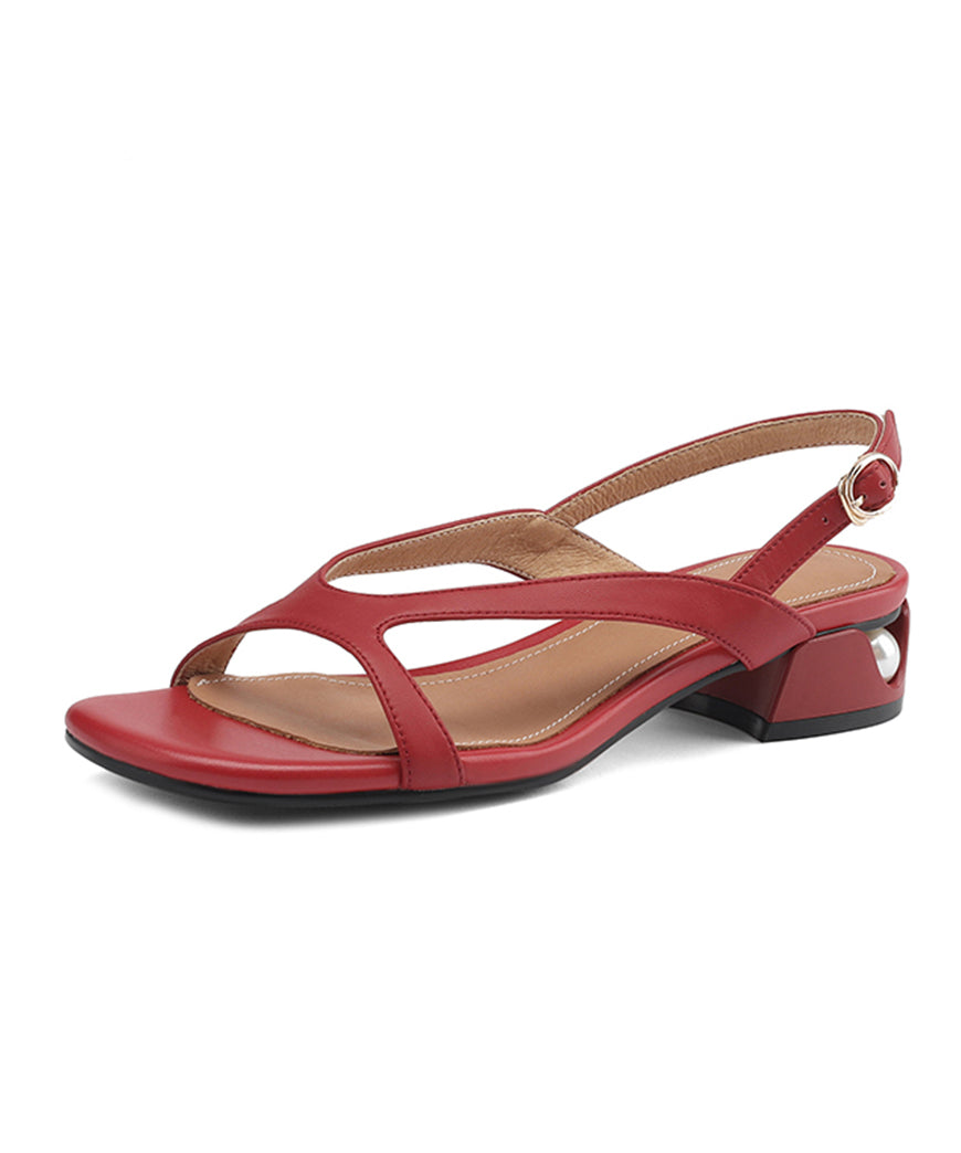 Stylish Hollow Out Peep Toe Sandals Red Faux Leather OI015 shoe-LX240801