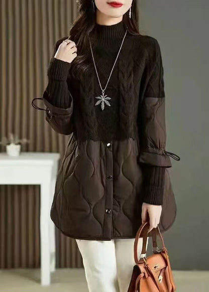 Stylish Khaki High Neck Thick Patchwork Knit Sweaters Fall QL045 OM-OL241021