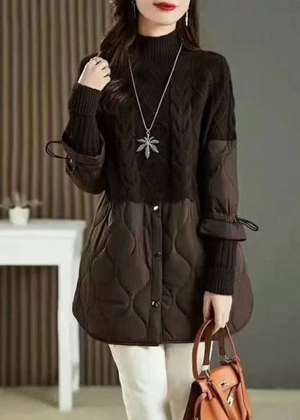 Stylish Khaki High Neck Thick Patchwork Knit Sweaters Fall QL045 OM-OL241021