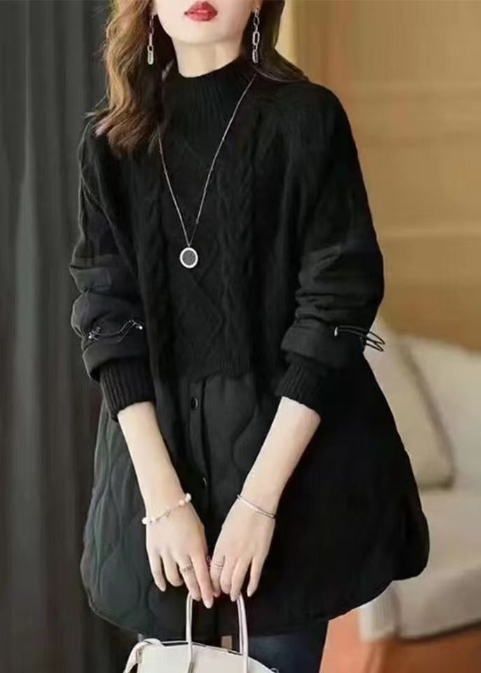 Stylish Khaki High Neck Thick Patchwork Knit Sweaters Fall QL045 OM-OL241021