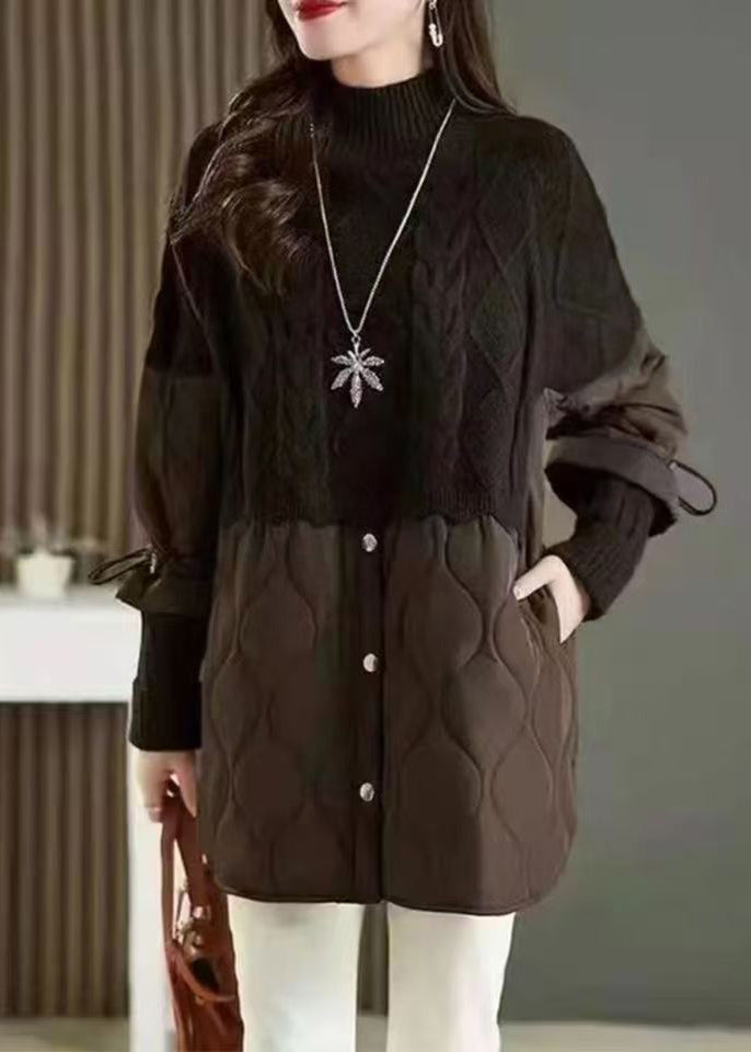 Stylish Khaki High Neck Thick Patchwork Knit Sweaters Fall QL045 OM-OL241021