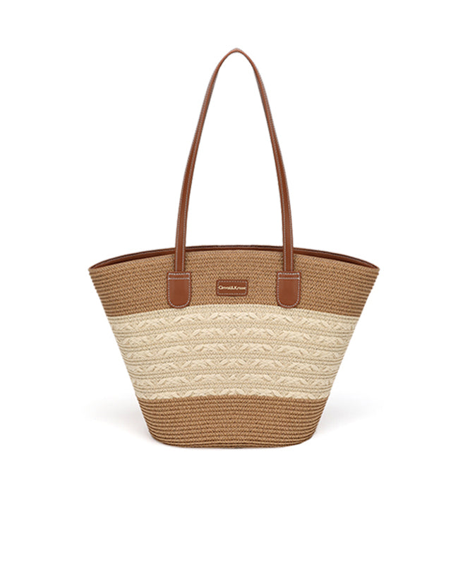 Khaki Woven Straw Shoulder Durable Stylish Capacity Bag Large FashionChic