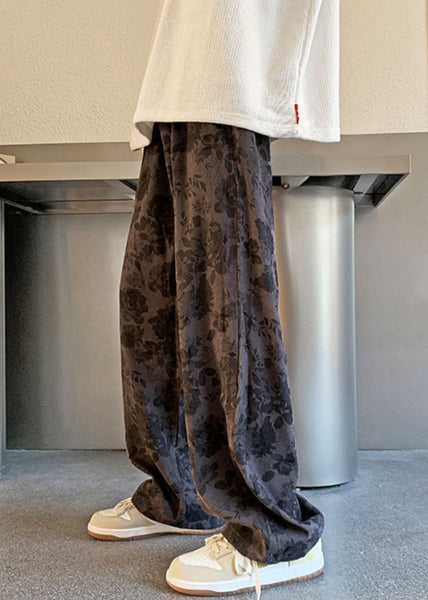 Stylish Print Waist Corduroy Pants Mens Khaki Elastic FashionChic