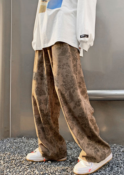 Stylish Print Waist Corduroy Pants Mens Khaki Elastic FashionChic