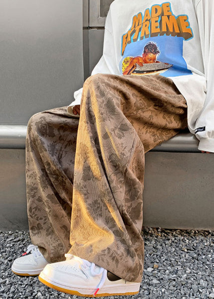 Stylish Print Waist Corduroy Pants Mens Khaki Elastic FashionChic