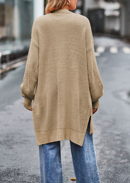 Stylish Khaki V Neck Pockets Loose Knit Cardigans Fall QY006 BB-ZS-WM-NCT241002