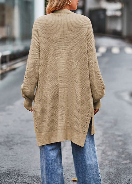 Stylish Khaki V Neck Pockets Loose Knit Cardigans Fall QY006 BB-ZS-WM-NCT241002