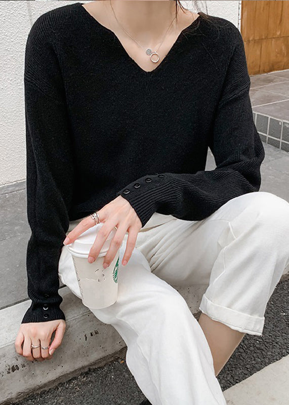 Stylish Khaki V Neck Solid Knit Sweater Spring TF002