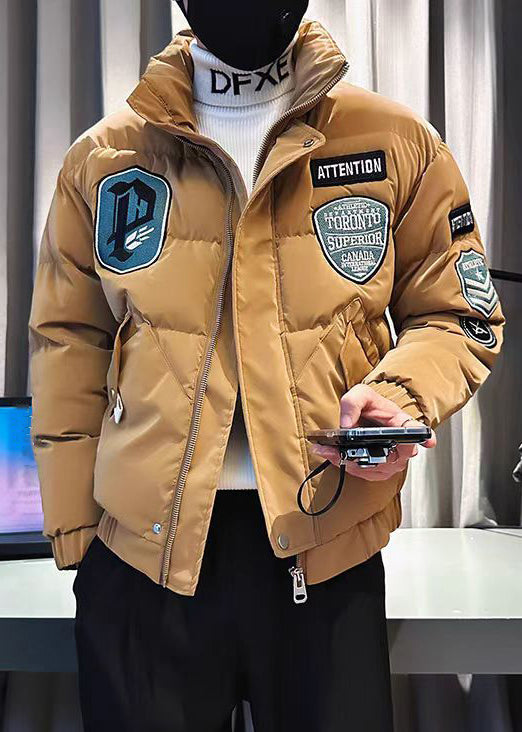 Stylish Khaki Zip Up Pockets Patchwork Men Parkas Winter WL005 MENCW241123