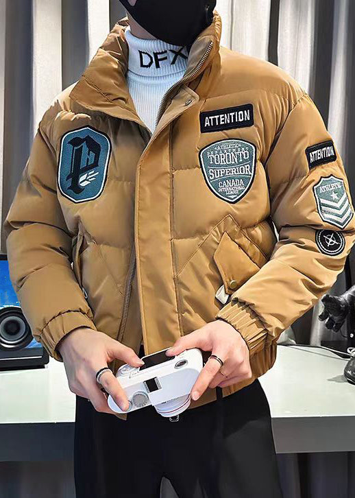 Stylish Khaki Zip Up Pockets Patchwork Men Parkas Winter WL005 MENCW241123