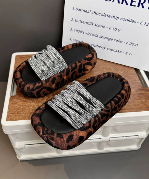 Zircon Peep Platform Slide Leopard Toe Stylish Sandals FashionChic