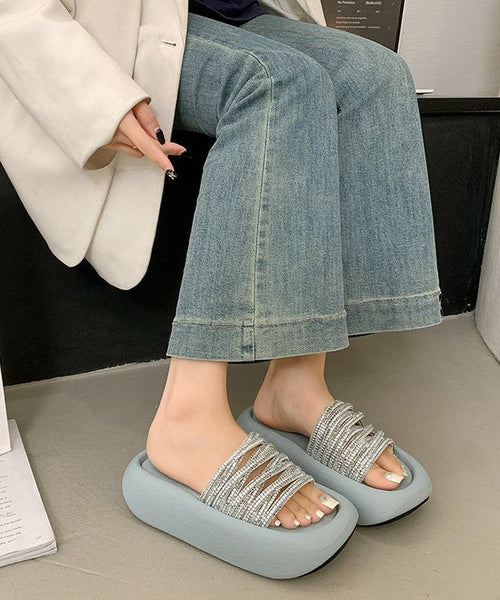 Zircon Peep Platform Slide Leopard Toe Stylish Sandals FashionChic