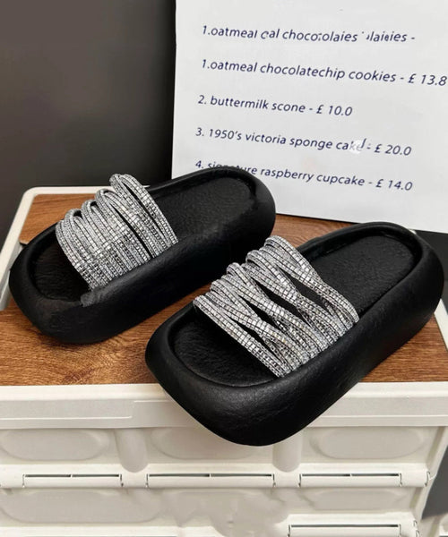 Zircon Peep Platform Slide Leopard Toe Stylish Sandals FashionChic