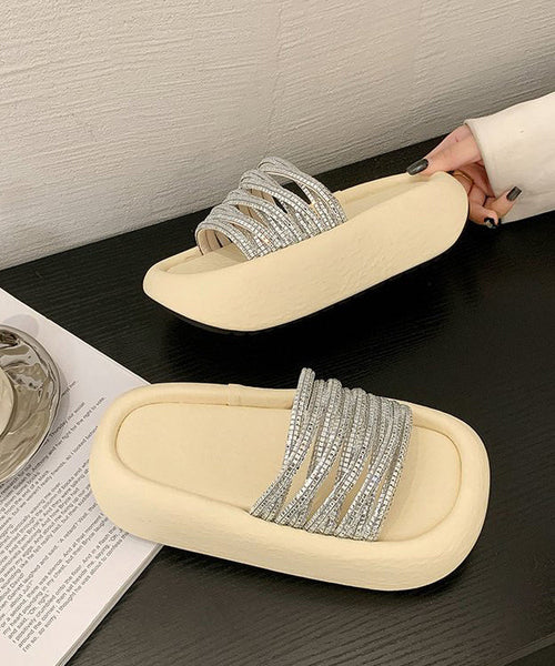 Zircon Peep Platform Slide Leopard Toe Stylish Sandals FashionChic