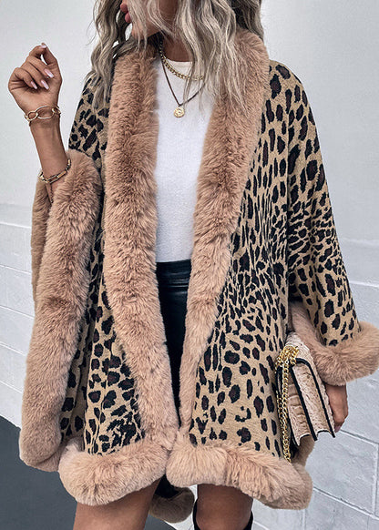 Stylish Loose Khaki Fur Collar Patchwork Knit Cape Batwing Sleeve QY035 BB-ZS-WM-NCT241002