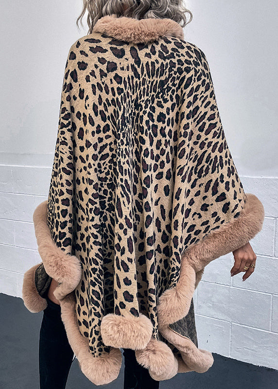 Stylish Loose Khaki Fur Collar Patchwork Knit Cape Batwing Sleeve QY035 BB-ZS-WM-NCT241002