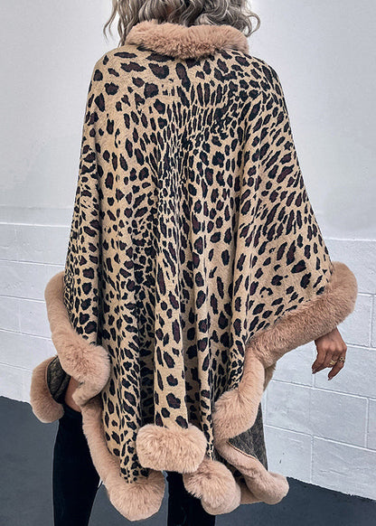 Stylish Loose Khaki Fur Collar Patchwork Knit Cape Batwing Sleeve QY035 BB-ZS-WM-NCT241002