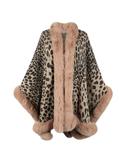 Stylish Loose Khaki Fur Collar Patchwork Knit Cape Batwing Sleeve QY035 BB-ZS-WM-NCT241002