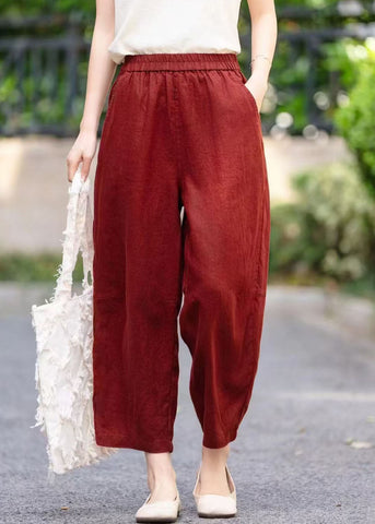 Linen Elastic Waist Stylish Pockets Summer Pants Mulberry Harem FashionChic