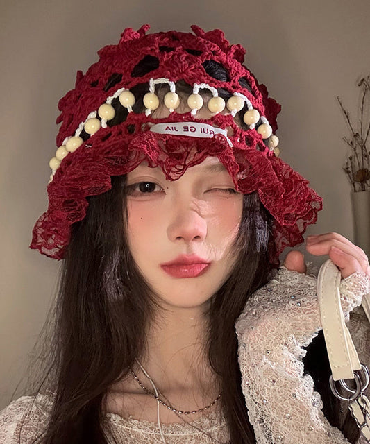 Lace Knit Patchwork Bucket Out Mulberry Hollow Stylish Hat FashionChic
