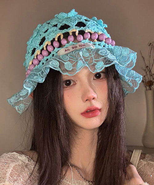 Lace Knit Patchwork Bucket Out Mulberry Hollow Stylish Hat FashionChic