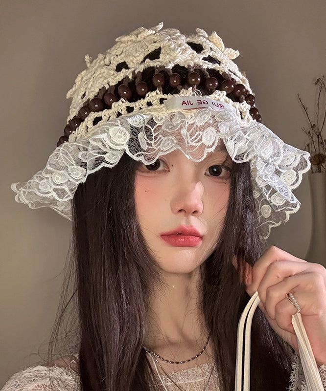 Lace Knit Patchwork Bucket Out Mulberry Hollow Stylish Hat FashionChic