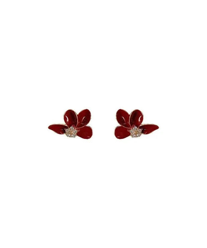 Stylish Mulberry Sterling Silver Overgild Asymmetrical Zircon Floral Stud Earrings ZZ036 JEW-EAR240613