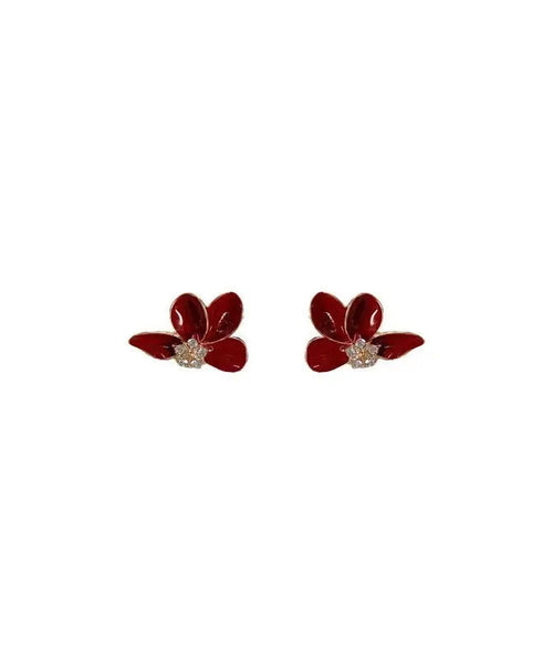 Stylish Mulberry Sterling Silver Overgild Asymmetrical Zircon Floral Stud Earrings ZZ036 JEW-EAR240613