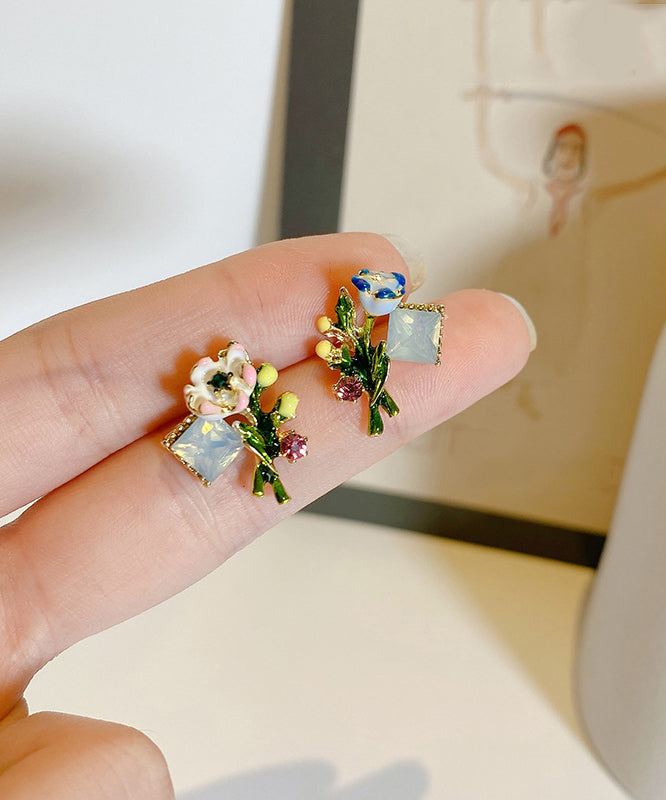 Stylish Multicolour Alloy Floral Enamel Stud Earrings AB1093 Genistyle Shop