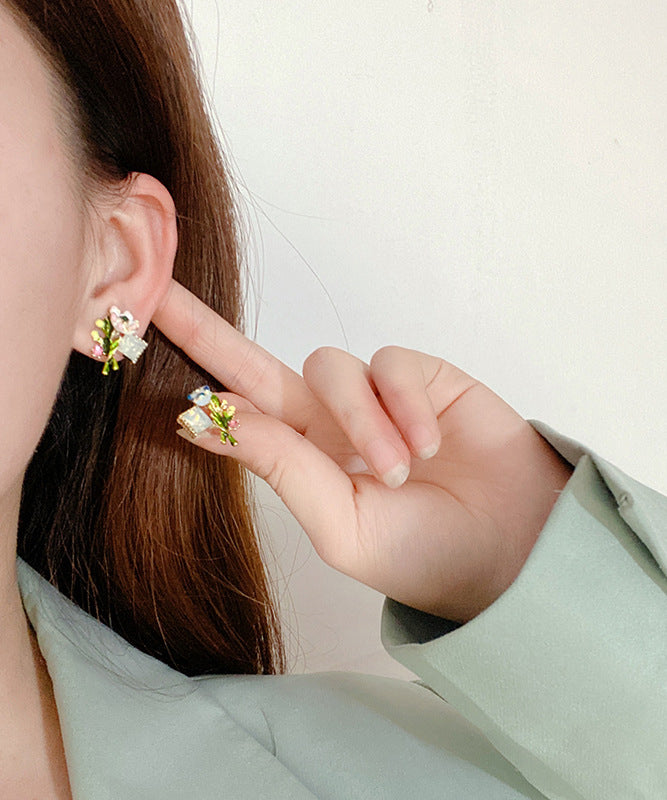 Stylish Multicolour Alloy Floral Enamel Stud Earrings AB1093 Genistyle Shop