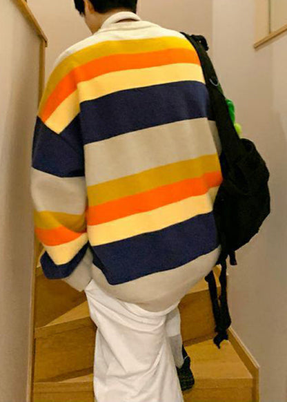 Stylish Navy Striped Embroideried Knit Men Sweater Fall QH030 MENSW241019