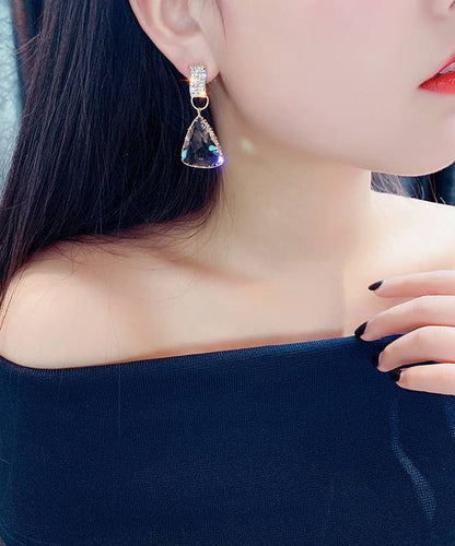 Stylish Nude Sterling Silver Ovetgild Inlaid Zircon Triangle Crystal Drop Earrings GH1081 Ada Fashion