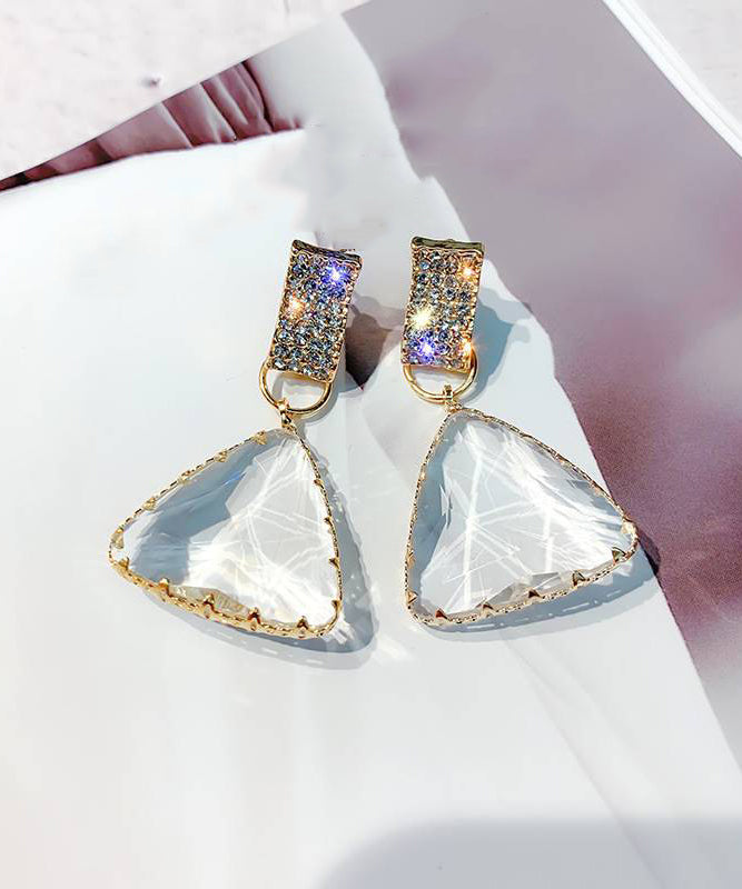 Stylish Nude Sterling Silver Ovetgild Inlaid Zircon Triangle Crystal Drop Earrings GH1081 Ada Fashion