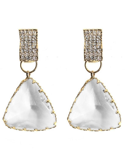 Stylish Nude Sterling Silver Ovetgild Inlaid Zircon Triangle Crystal Drop Earrings GH1081 Ada Fashion