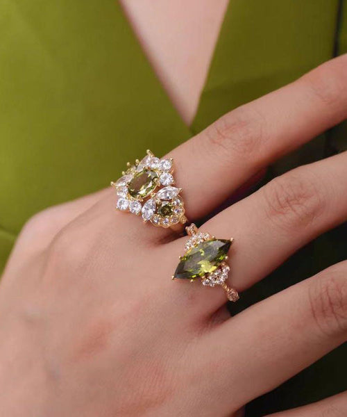 Stylish Stone Olive Rings Zircon Gem Green Copper Alloy Open FashionChic