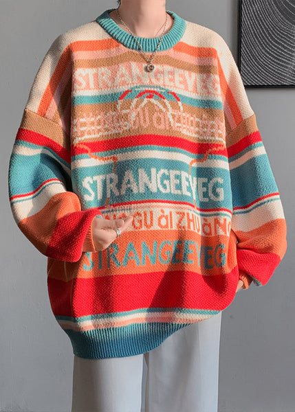 Stylish Orange O Neck Striped Knit Mens Sweaters Winter RC032 ABC